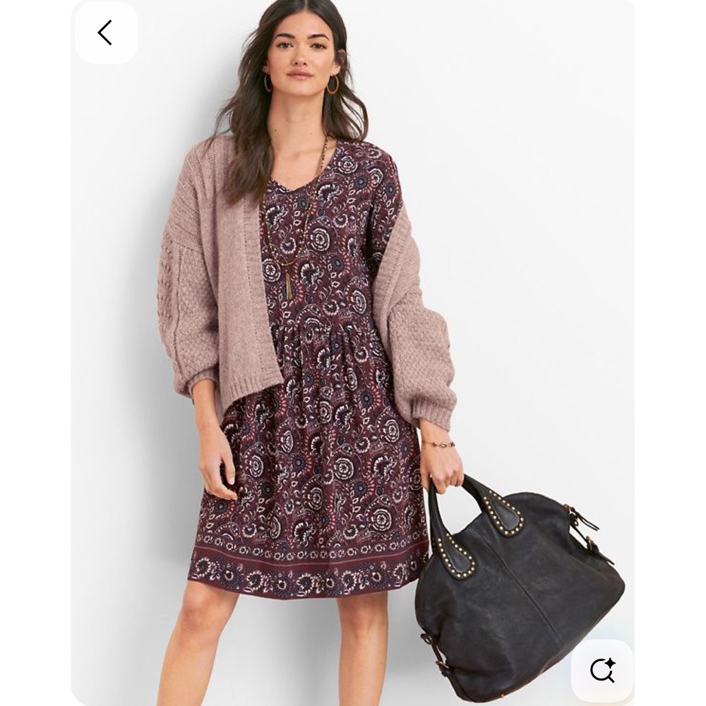 Garnet Hill Dress Sz‎ 10 Floral Pleated Fit Flare w/Pockets Long Sleeve Boho